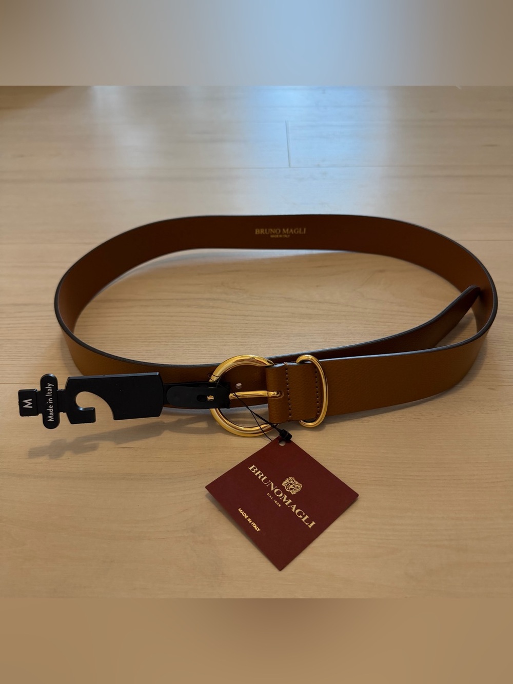 Bruno Magli Brown Leather Belt with Gold Buckle